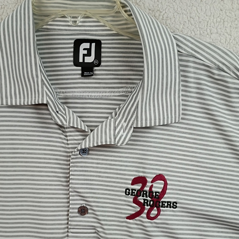 FootJoy Polo Shirt Mens 2XL Gray Striped George Rogers‎ 38 Performance Golf Top